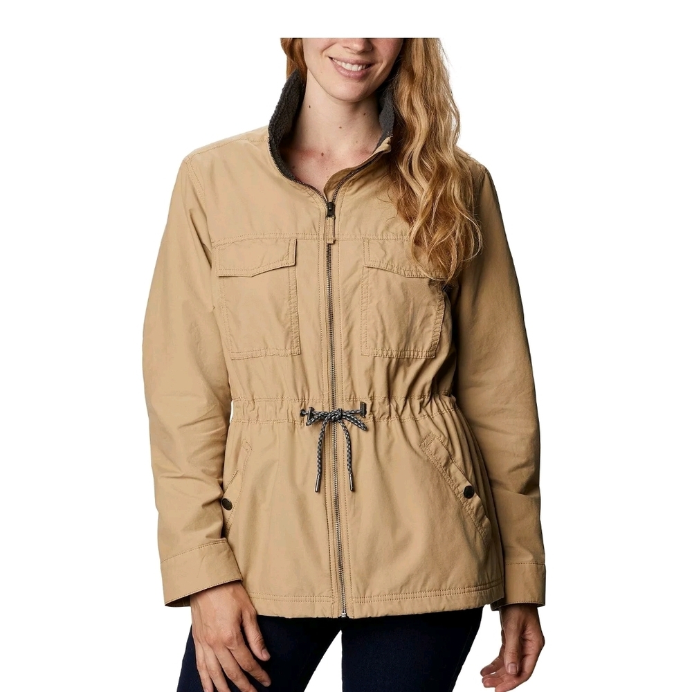 Columbia Sportswear Beige Utility Jacket Sherpa Lined M comfort w functionality